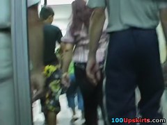 2 hot upskirt cuties in one movie scene