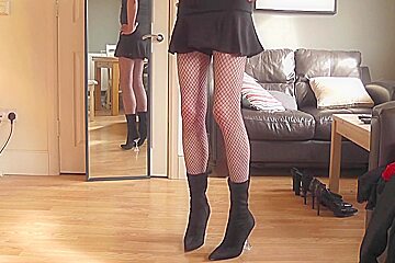 A Little Sissy Fashion Show With Stockings Heels Panties And Cum
