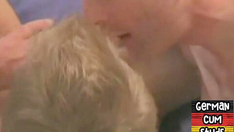 Amateur German blond gay fingered and fucked in home 3some