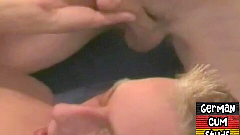 Amateur German blond gay fingered and fucked in home 3some