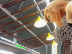 Amateur Upskirt With Redhead In Leopard Dress