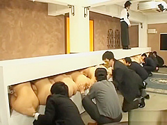 Bare butt Japanese chicks licked at a gloryhole party