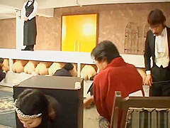 Bare butt Japanese chicks licked at a gloryhole party