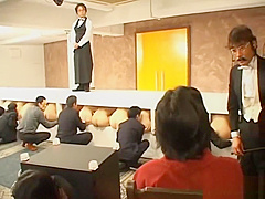 Bare butt Japanese chicks licked at a gloryhole party