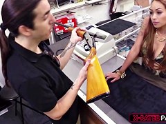 Big titty brunette bitch selling a firearm gets fucked by Shawn