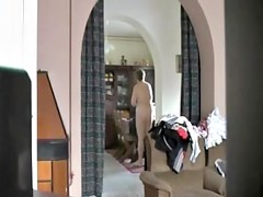 Blonde granny showed her fat body before dressing on