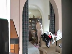 Blonde granny showed her fat body before dressing on