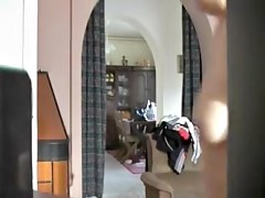 Blonde granny showed her fat body before dressing on