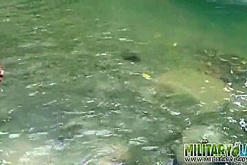 Brown Soldier Strips Naked By The Stream