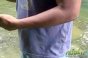 Brown Soldier Strips Naked By The Stream
