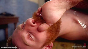 Busty Femdom Pegging Bent Over Man Sub
