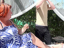 Busty Redhead Cougar Milf Jojo Fucks The Gardener