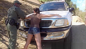 Busty chick gets banged by border guard outdoors