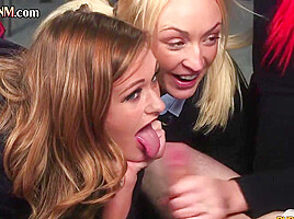 CFNM college babes give group classroom HJ to student 18+