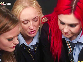 CFNM college babes give group classroom HJ to student 18+