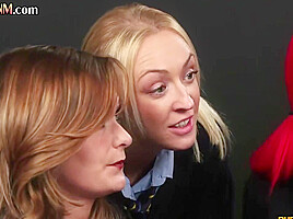 CFNM college babes give group classroom HJ to student 18+
