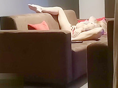 Caught my neighbor horny wife playing while home alone