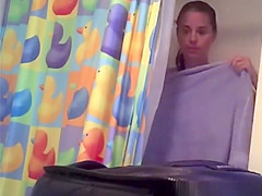 Chubby chick undressing and drying her body