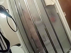 Chubby maid with saggy tits takes a quick shower