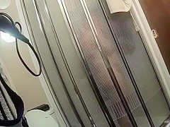 Chubby maid with saggy tits takes a quick shower