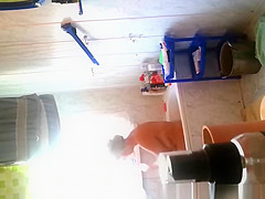Chubby wife washing her body