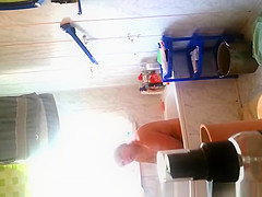 Chubby wife washing her body