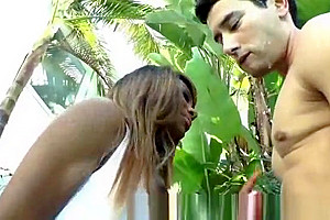 Ebony shemales cock sucked by her horny stud