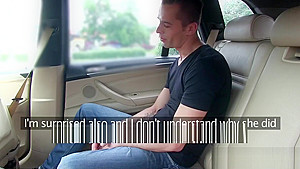 Euro cab babe sucking and tugging in public