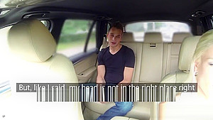 Euro cab babe sucking and tugging in public