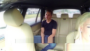 Euro cab babe sucking and tugging in public