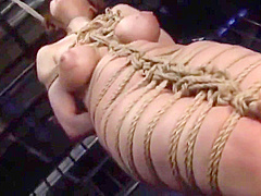 Filthy asian whore in shibari gets brutally spanked