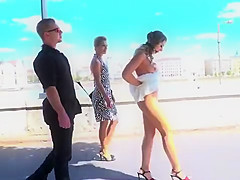 Gagged blonde walked by the river