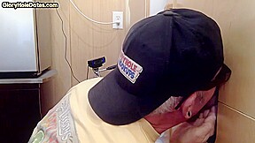 Gloryhole amateur DILF fucked by fat gay in sling after BJ