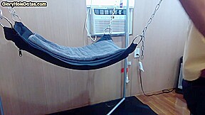 Gloryhole amateur DILF fucked by fat gay in sling after BJ