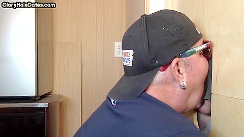 Gloryhole amateur DILF sucks BFs cock for jizz in mouth