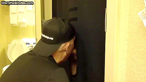 Gloryhole greedy amateur DILF sucks penis at his home