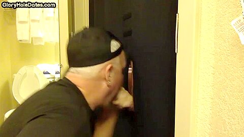 Gloryhole greedy amateur DILF sucks penis at his home