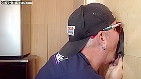 Gloryhole homemade DILF takes cum in mouth after blowjob