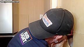 Gloryhole homemade DILF takes cum in mouth after blowjob