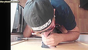 Gloryhole homemade DILF takes cum in mouth after blowjob