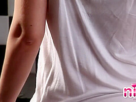 Gorgeous brunette lesbian teasing