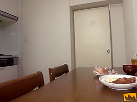 Guy Bangs A Sexy Japanese Girl While His Colleague Sits On The Table