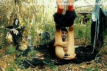 Halloween Moaning Demon Gets Prostate Orgasm By Vibrating Big Black Dildo