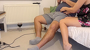 He Plays And Relaxes With A Glass Of Wine And She Bothers Him And Takes His Cock In His Mouth Then H