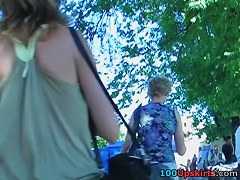 Hunting for upskirt booties outdoors