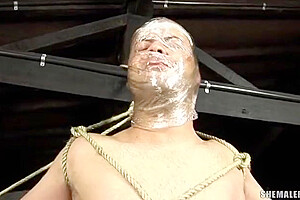 Laviny Albuquerque In Blonde Shemale Mistress Fucks Fat Guy In Bondage