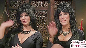 Lez busty sub MILF gets Halloween anal fucking with strapon