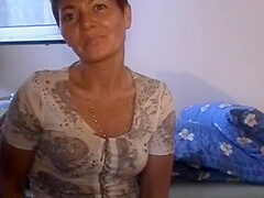 Old And Short Haired German Lady Dildoing Her Muff After A Shower