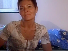 Old And Short Haired German Lady Dildoing Her Muff After A Shower