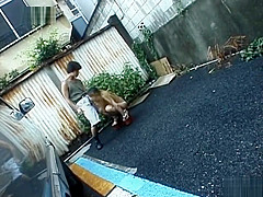 Outdoor slurping on a cock by sexy naked Mai Sakurai